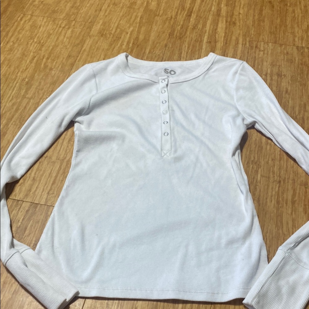 White Long Sleeve Henley Top